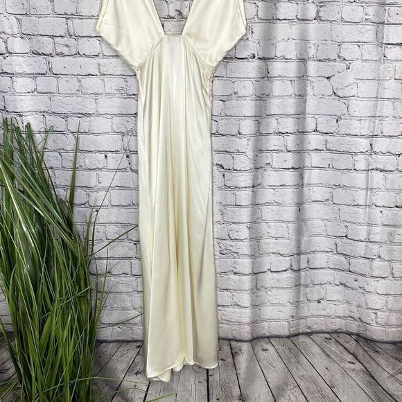 Silk Maison Washable Silk Plunging V-Neck High Slit Maxi MIDI Dress Cream XS New - Picture 9 of 15